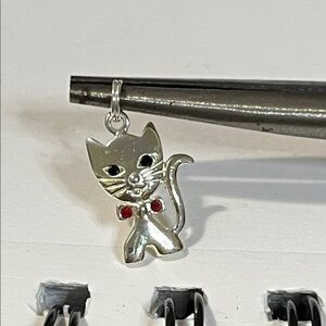 Silver Cat Pendant Necklace with Red Accent Bow - Unbranded